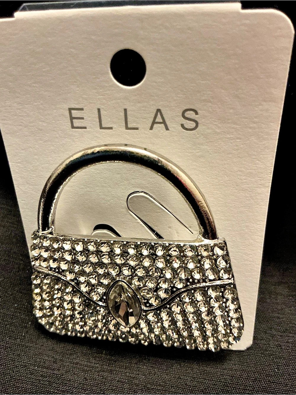 ELLAS Rhinestone Purse Brooch in Silver NWT